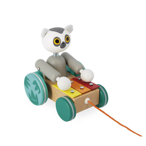 Слика на ТРОПИК - Дрвена играчка лемур за влечење со ксилофон - Janod