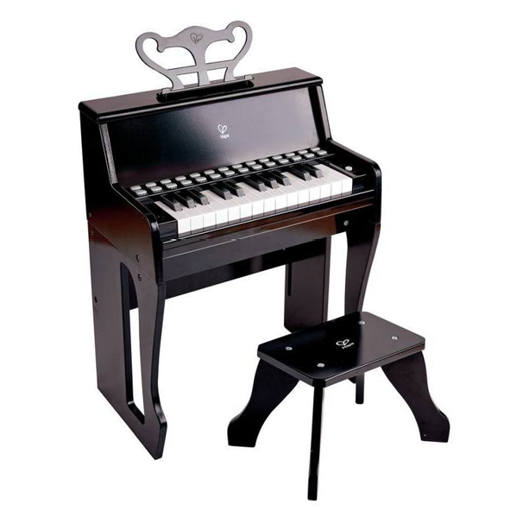 Слика на Електрично пијано ЦРНО со столче (Учиме да свириме пијано со помош на светилки) - Hape 