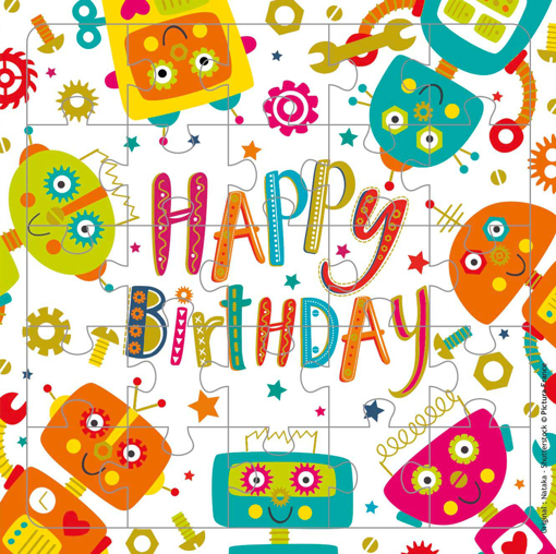 Слика на Картичка за подарок со сложувалка,  Роденденски роботи - Pictura