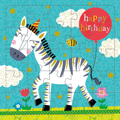Слика на Картичка за подарок со сложувалка, Среќен роденден Зебра - Pictura