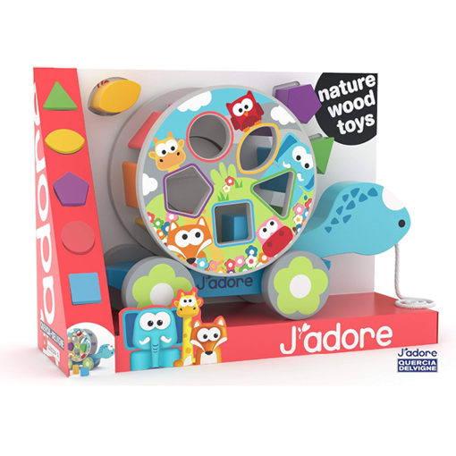 Слика на Дрвена играчка - ЖЕЛКА за влечење и сортирач со форми - J'Adore