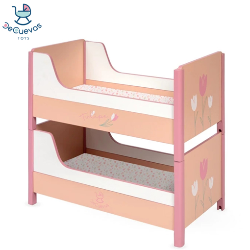 Слика на Дрвено двојно креветче за кукли со постелнина, Tulipe - DeCuevas