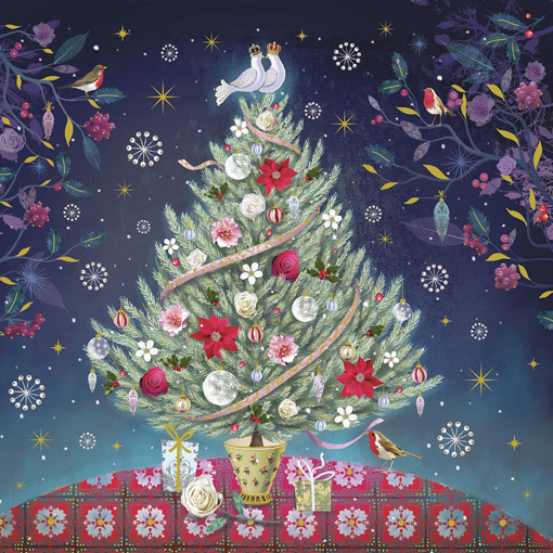 Слика на Новогодишна картичка, Елка и птици - Pictura