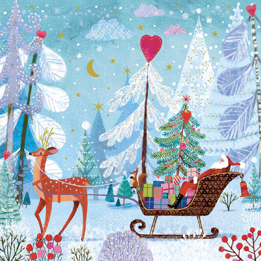 Слика на Новогодишна картичка, Еленот и Дедо Мраз - Pictura