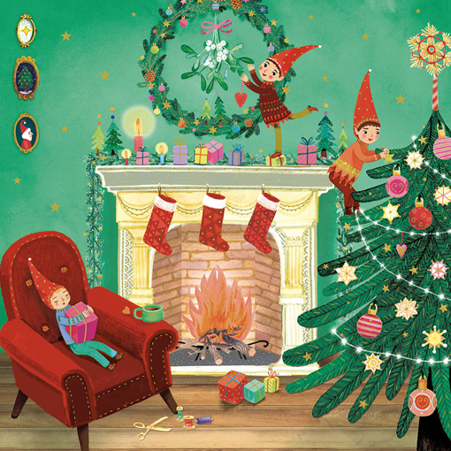 Слика на Новогодишна картичка, Покрај огништето - Pictura