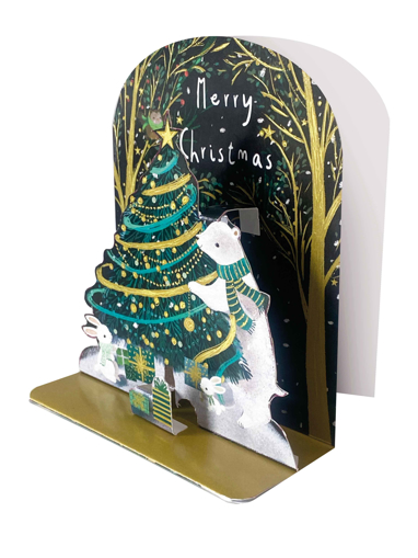 Слика на Новогодишна 3D мини картичка, Божиќна елка и мечка - Pictura