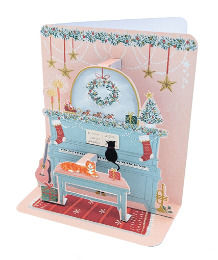 Слика на Новогодишна 3D мини картичка, Мачка на пијано - Pictura