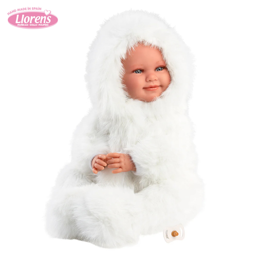 Слика на Насмеано бебе Luka со бел мек комбинезон и звуци на бебе (се смее, плаче, вели мама и папа) 45 cm -  Llorens Dolls