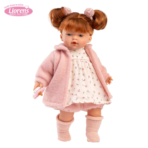 Слика на Кукла Lea со црвена коса, фустанче и јакна, 33 cm (плаче, вели мама и папа)  – Llorens Dolls