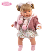 Слика на Кукла АЛЕКСАНДРА со плетена јакна и фустан со цветен дезен, 42 cm (плаче, вели мама и папа)  – Llorens Dolls