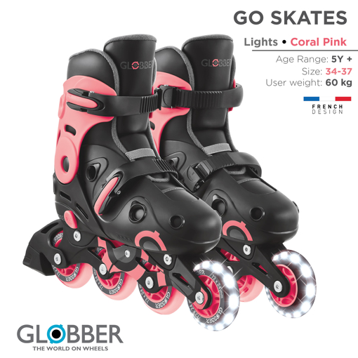 Слика на Ролери GO SKATES LIGHTS (Корално розови, број 34-37) - Globber