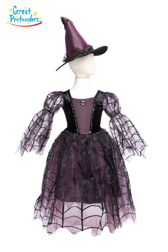Слика на Виолетов костим ПАЈАКОВАТА ВЕШТЕРКА со шапка - 5-6 години - Great Pretenders