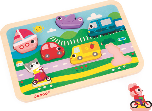 Слика на Сложувалка со дрвени фигури, Возила – 7 парчиња - Janod