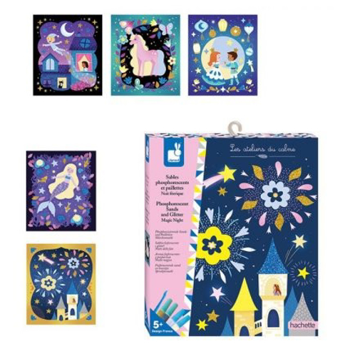 Слика на Креативен сет – Сјај и флуоресцентен песок „Магична ноќ“ Hachette – Janod