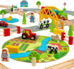 Слика на Дрвен железнички сет „Пат и Железница“ 90 парчиња – Road & Rail Train Set – Bigjigs Toys