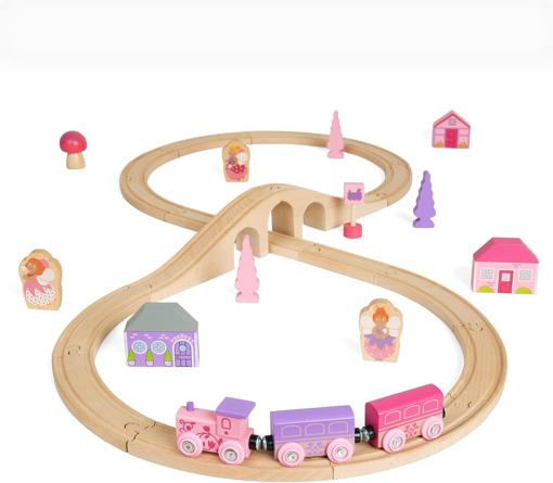 Слика на Дрвен железнички сет „Самовили“ 40 парчиња – Fairy Figure of Eight Train Set – Bigjigs Toys