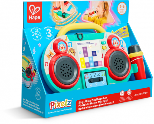 Слика на Интерактивна играчка, Pixelz Boombox КАСЕТОФОН СО МИКРОФОН - Hape